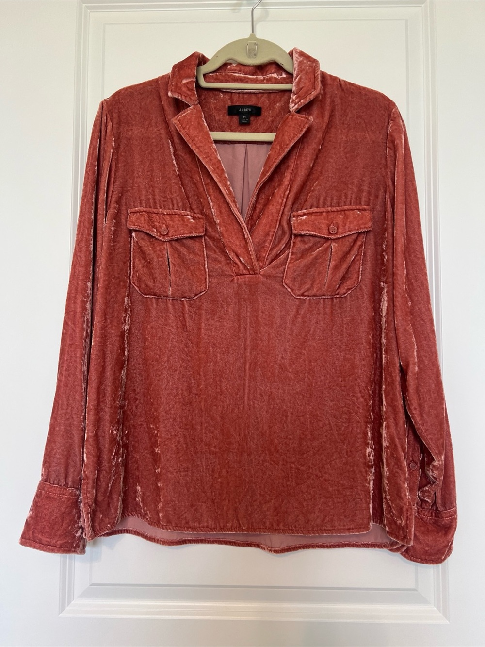 J. Crew Velvet Pullover Blouse in Rusty Terracotta M great